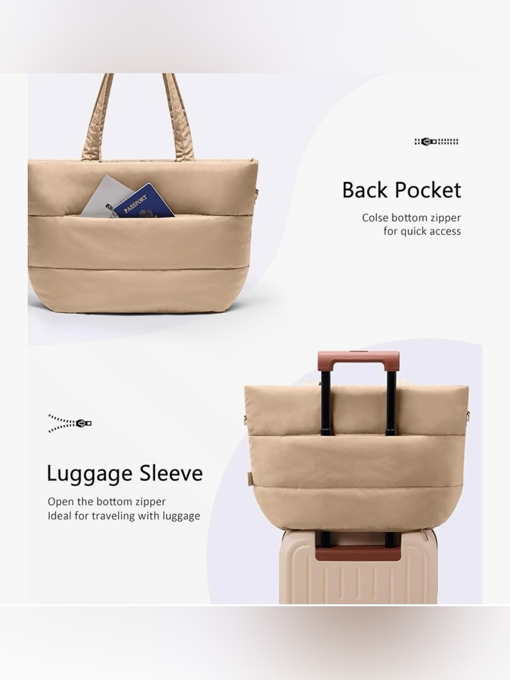 Puffer Tote Bag for Women, Lightweight Puffy Tote with Compartments, crossbody - Picture 6 of 8